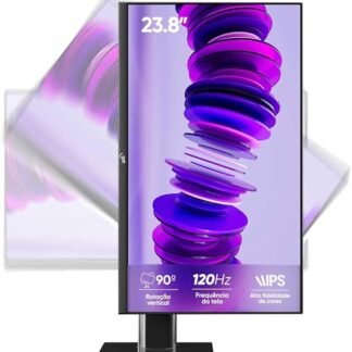 Monitor Pivot Rotativo Vertical 23,8 Polegadas Slim Get IPS LED Full HD, 7ms, 120Hz, VGA/HDMI, Preto