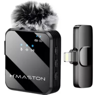 H'MASTON Microfone Lapela Sem Fio Professional 3 em 1 Microfone de Lapela para Gravação Redução de Ruído Compativel Lightning Tipo-C Android (MK-15 LIGHTNING)
