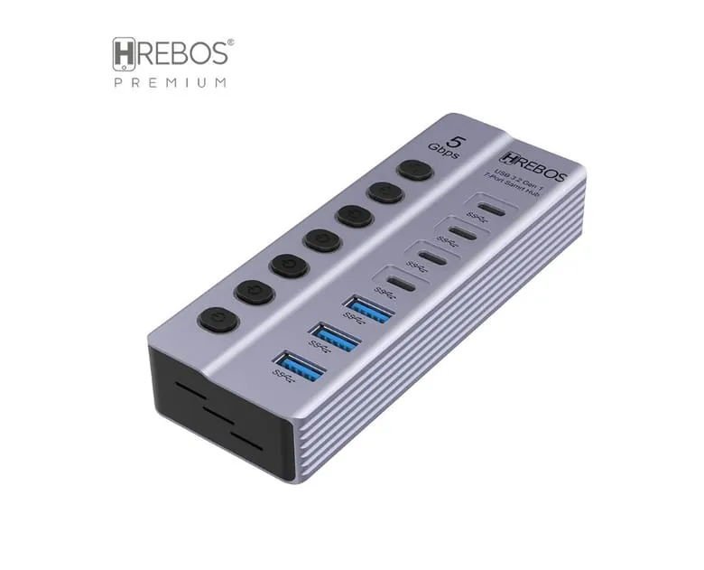 HUB USB 3.0 7 PORTAS (USB-A 3 E USB-C 4) PREMIUM HREBOS AD-227