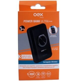 Carregador Power BANK ULTRA 5000MAH 15W de Potência PB307 Preto OEX